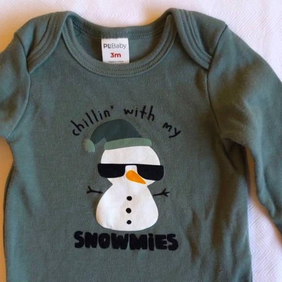 petit lem green snowman graphic long sleeve bodysuit diaper shirt 3 months baby - Picture 2 of 8